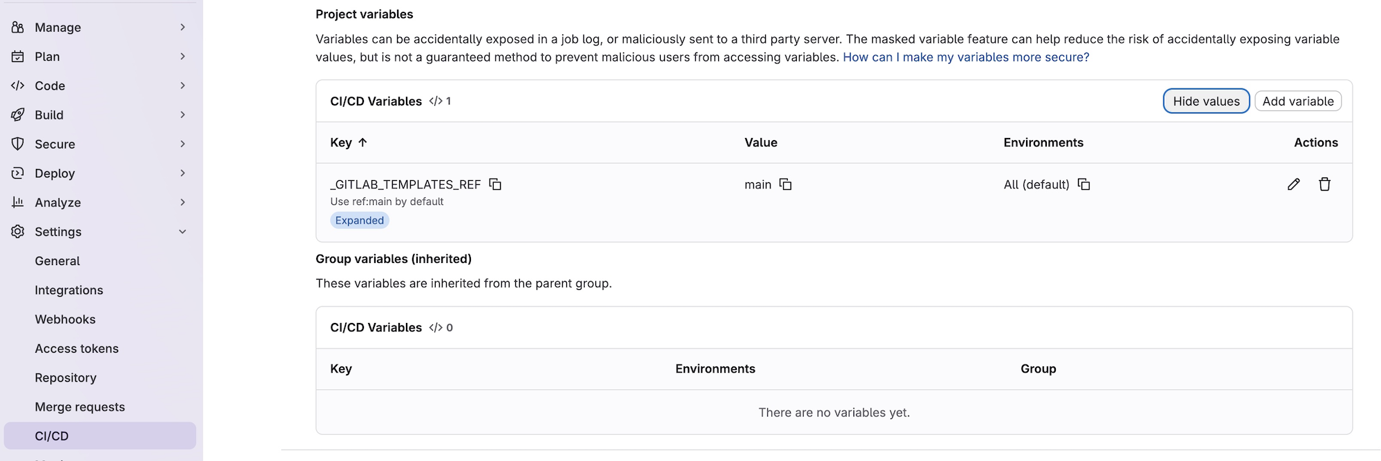 CI/CD Pipeline Variables